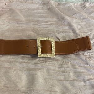 Brown Leather Belt with Gold Buckle